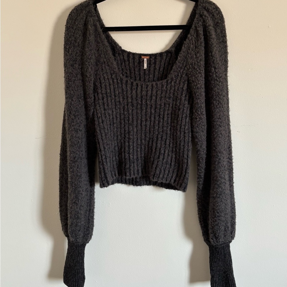 Free People Dark Gray Scoop Neck Sweater